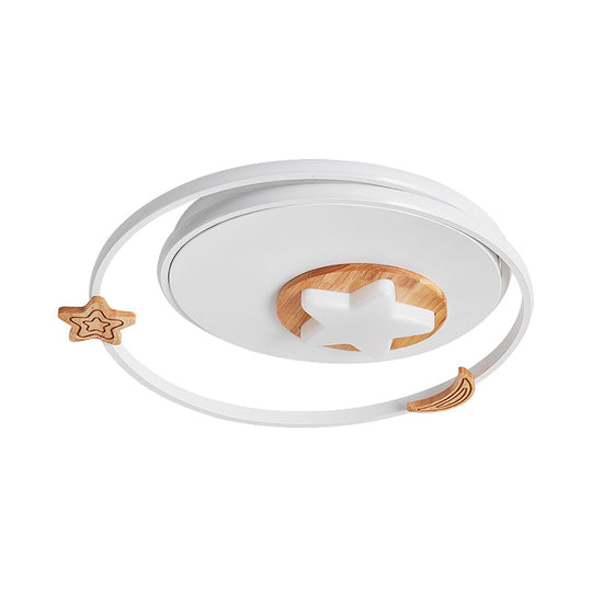 Modernist Acrylic Led White Flush Mount Lamp - Round Light Fixture With Star And Moon Decor