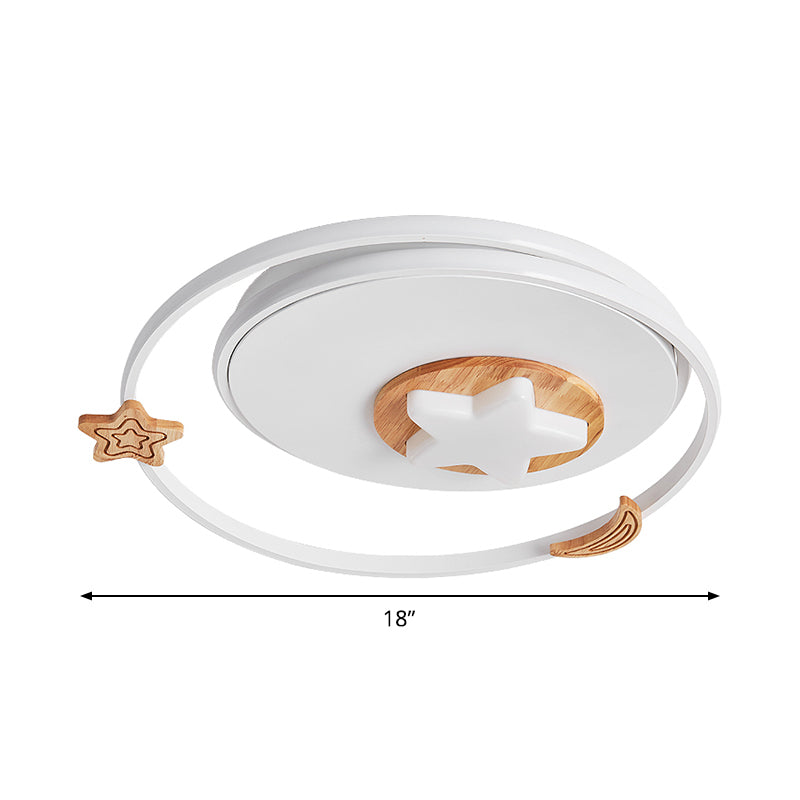 Modernist Acrylic Led White Flush Mount Lamp - Round Light Fixture With Star And Moon Decor