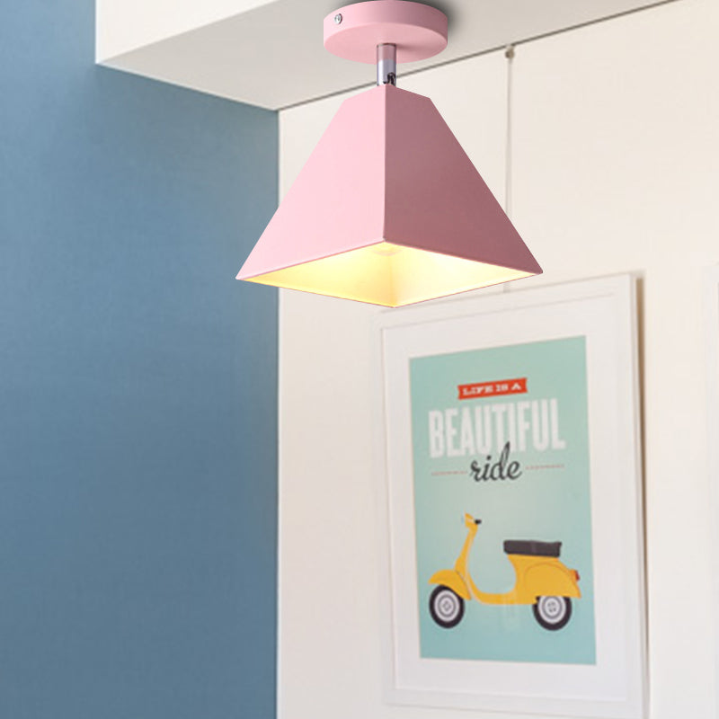 Metal Pyramid Ceiling Light For Modern Kid’s Bedroom Pink