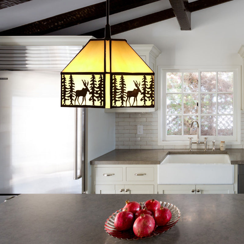 Art Glass Tiffany Pendant Lights With Deer Pattern - Perfect For Kitchen Ceilings