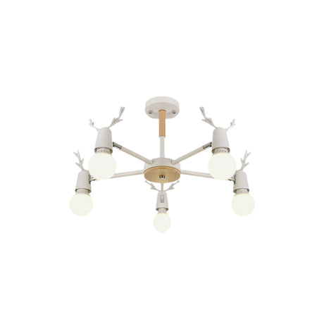 Kids Bedroom Semi Flush Ceiling Light With Modern Antler Decoration