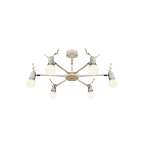 Kids Bedroom Semi Flush Ceiling Light With Modern Antler Decoration