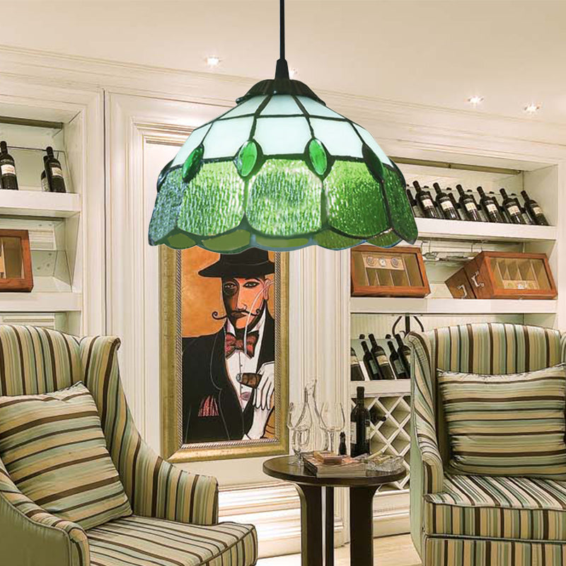 Tiffany-Style Pink/Green Stained Glass Beaded Drop Lamp - Hall Pendant Lighting Fixture Green