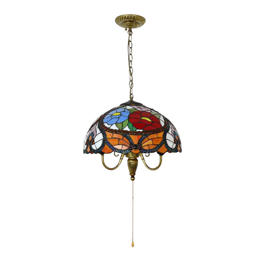 Black Stained Art Glass Victorian Bowl Pendant Lamp - 3 Heads Ceiling Hanging Light (With/Without