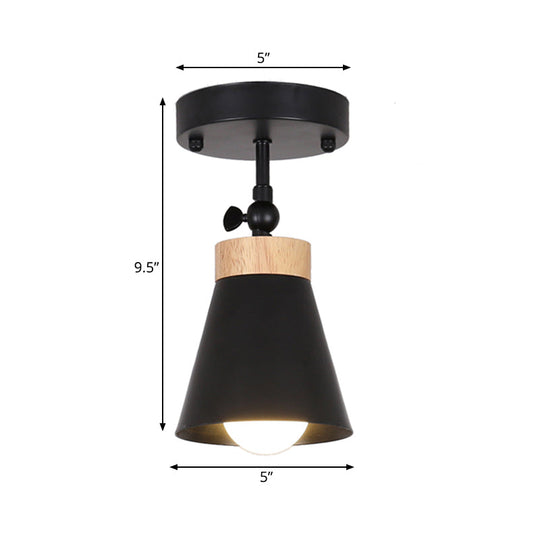 Adjustable Modernist Metal Flush Mount Ceiling Light With Tapered Shade - 1 - Light Black/White