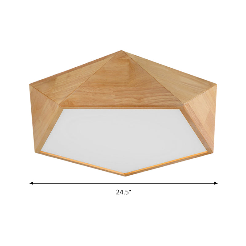 Wood Pentagon Led Flush Ceiling Light - Japanese Style Beige 16.5’/20.5’ Width
