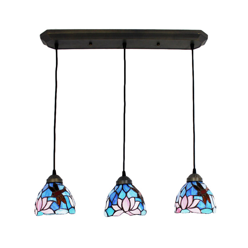 Dining Table Hanging Lights: Dragonfly Ceiling Fixture With Art Glass Shade - 3-Light Linear Design