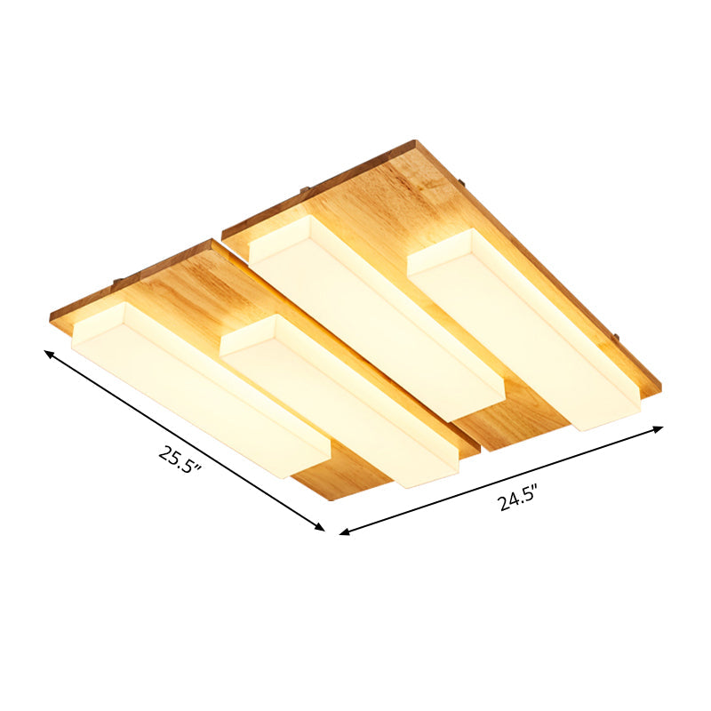 Rectangle Flushmount Japanese Style Led Ceiling Lamp In Natural/White For Bathroom