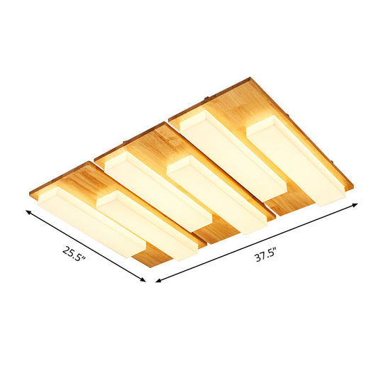 Rectangle Flushmount Japanese Style Led Ceiling Lamp In Natural/White For Bathroom