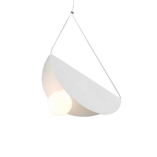 Contemporary Curved Hanging Pendant Light - Black/Grey Metal Suspension For Bedroom