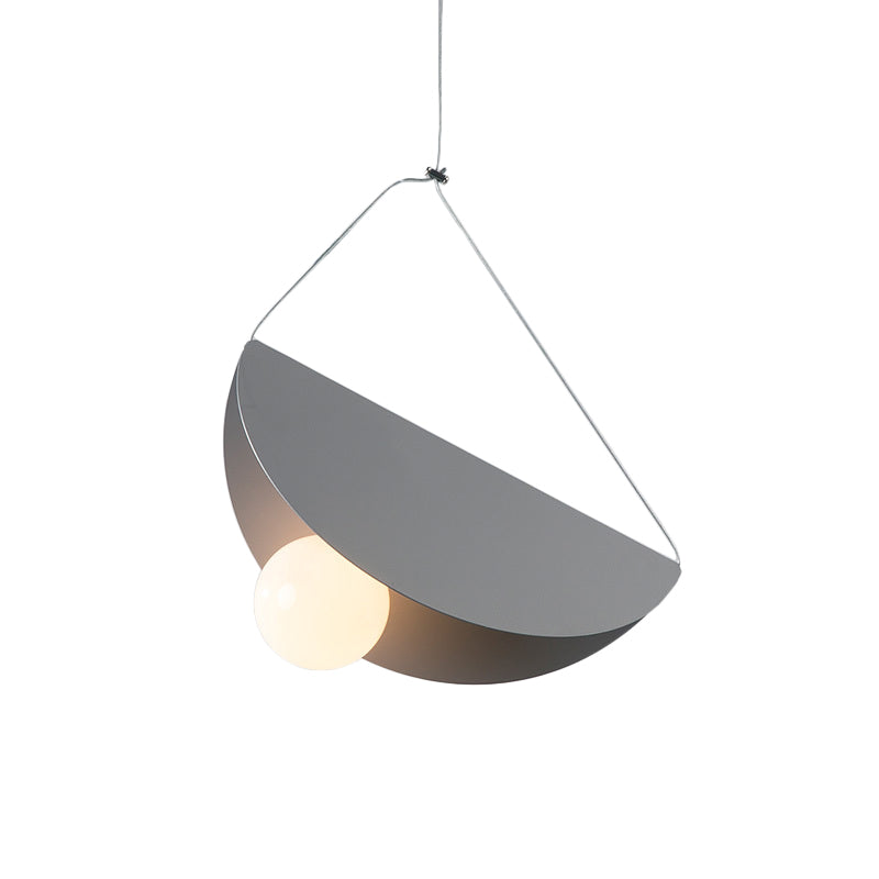 Contemporary Curved Hanging Lighting - 1 Light Metal Pendant For Bedroom Black/Grey