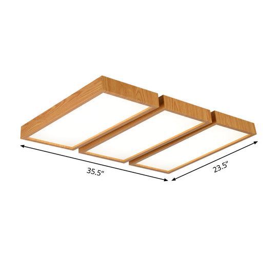 Nordic Style Led Flush Ceiling Light With Wooden Edge - Ideal For Offices
