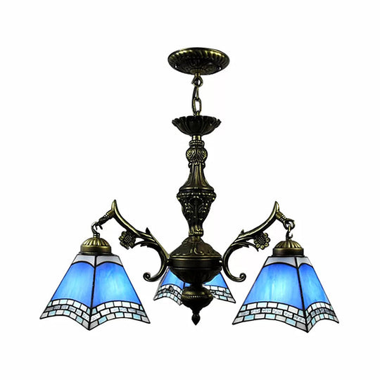 Art Glass Tiffany Chandelier - 3-Light Fixture For Dining Room