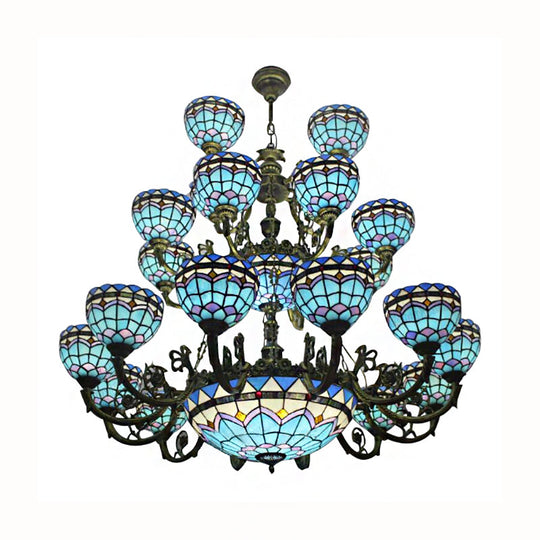 Bronze Finish Tiffany Chandelier With 3 Tiers For Elegant Upward Lighting In Bedrooms And Living
