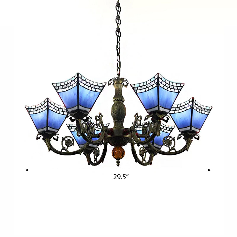 6-Light Tiffany-Style Chandelier For Dining Rooms With Chain - Geometric Hanging Fixture And Art