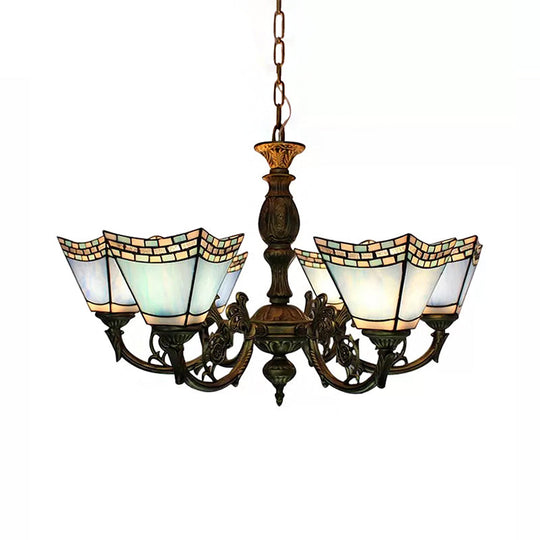 6-Light Tiffany-Style Chandelier For Dining Rooms With Chain - Geometric Hanging Fixture And Art