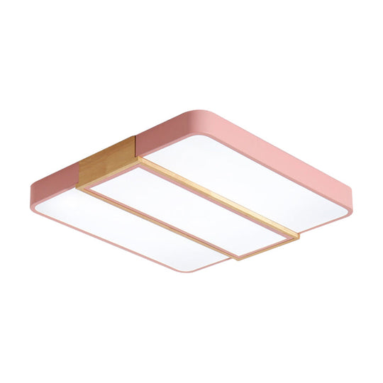 Macaron Acrylic Square Ceiling Mount Light: Candy Colored Led Lamp (16’/19.5’ Wide) In Green