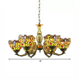 Dragonfly Tiffany-Style Stained Glass Chandelier Antique Brass Finish 6 Lights Adjustable Chain