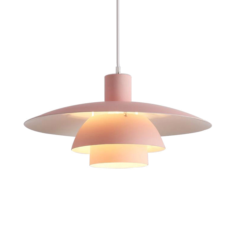 Nordic Metal 1-Head Ceiling Pendant Lamp – Modern Tiered Design With Flared Shade In Pink/White