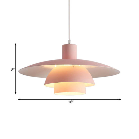 Nordic Metal 1-Head Ceiling Pendant Lamp – Modern Tiered Design With Flared Shade In Pink/White