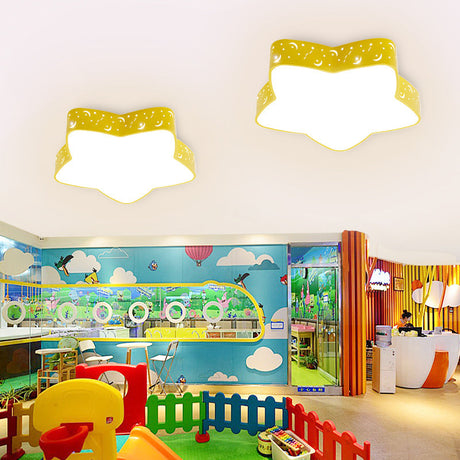 Nordic Candy Colored Flush Mount Ceiling Light With Etched Star Design - Ideal For Teens