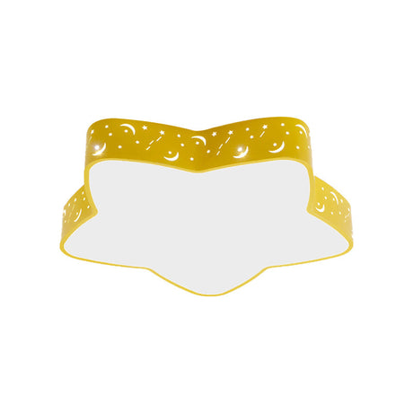 Nordic Candy Colored Flush Mount Ceiling Light With Etched Star Design - Ideal For Teens
