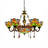 Dragonfly Chandelier With Stained Glass Shade And Crystal Decor For Living Room Ceiling