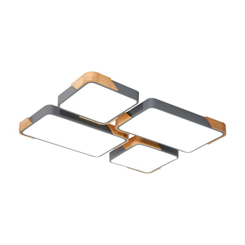 Modern Led Rectangle Ceiling Light Grey/White Flush Mount For Living Room - Acrylic Design