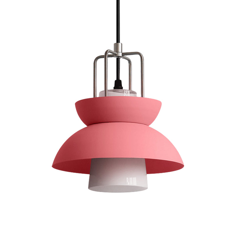 Macaron Style Metallic Ceiling Light For Bedroom With Gray/Pink Bowl Shade