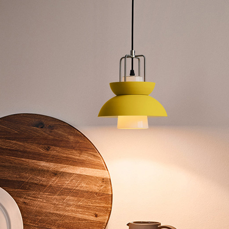 Macaron Style Gray/Pink Bedroom Ceiling Light With Metallic Shade 1-Light Hanging Fixture