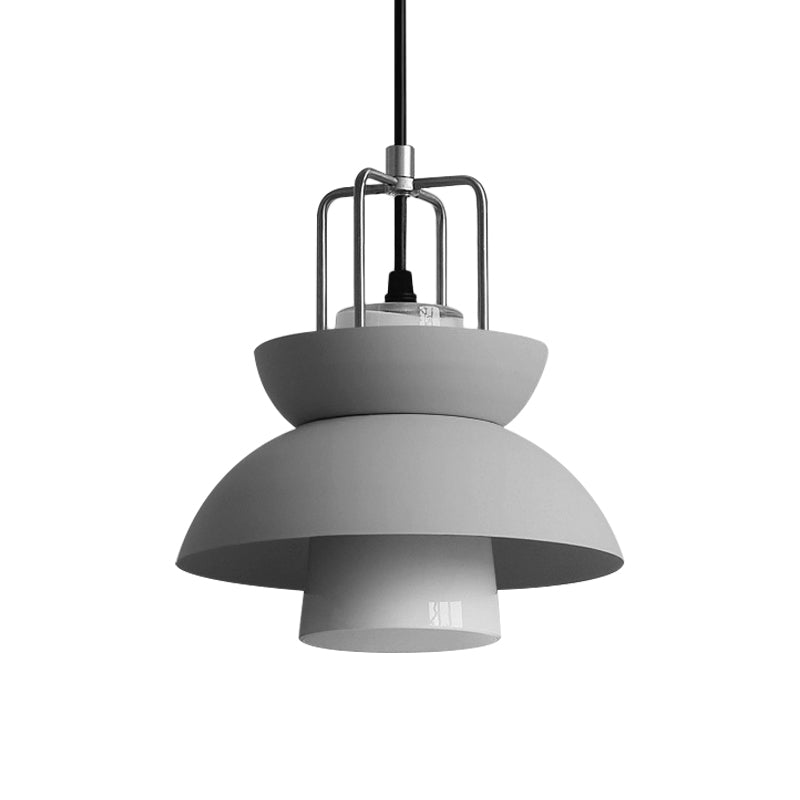 Macaron Style Gray/Pink Bedroom Ceiling Light With Metallic Shade 1-Light Hanging Fixture