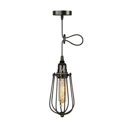 Industrial Metal Black Bulb Pendant Light With Height Adjustment And Wire Guard