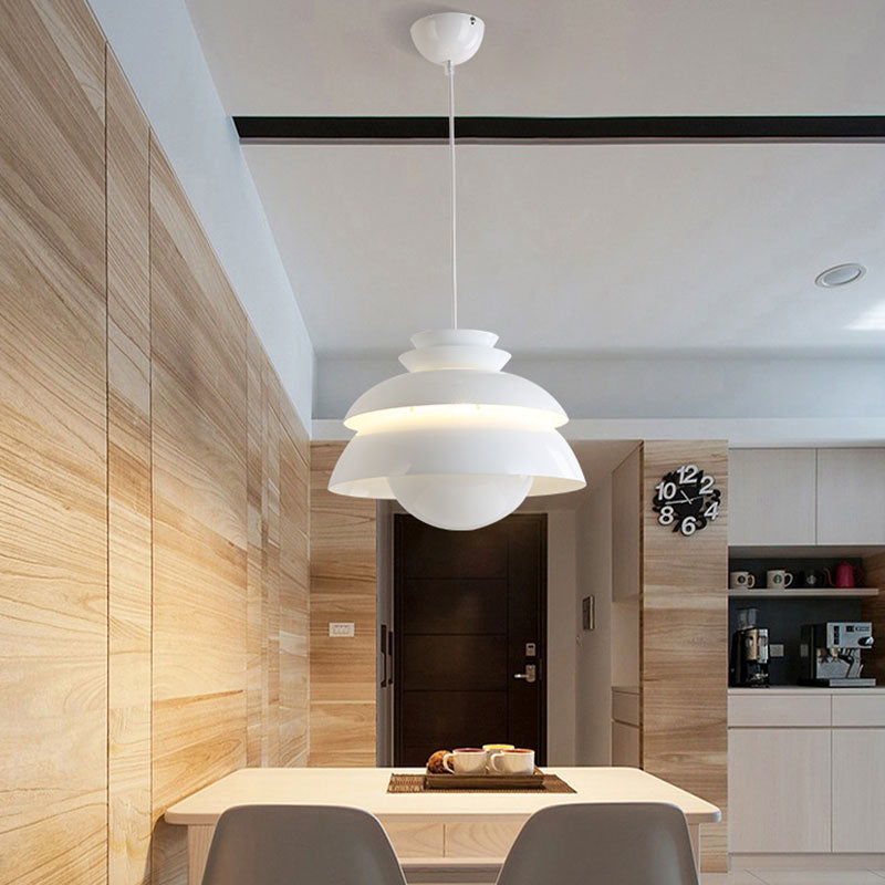 Hannah - White Tiered Hanging Light Contemporary Style 1-Light Metallic Pendant Lamp With Flared