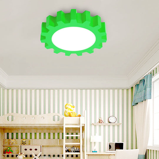 Cartoon Led Ceiling Light For Kindergarten: Metal Gear Mount Green / 16’ Warm