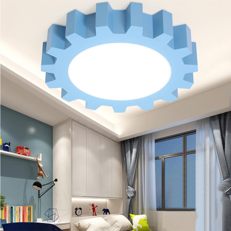 Cartoon Led Ceiling Light For Kindergarten: Metal Gear Mount Blue / 16’ White