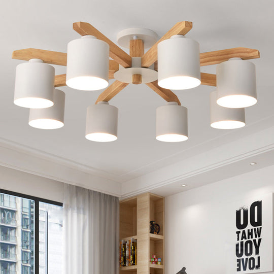 Cylindrical Semi Flush Mount Ceiling Light - Simple Style 3/5/6/8 Lights White Metal For Living