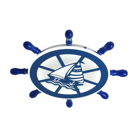 Blue Nautical Rudder Flushmount Led Ceiling Lamp For Boys Bedroom: Warm/White Light