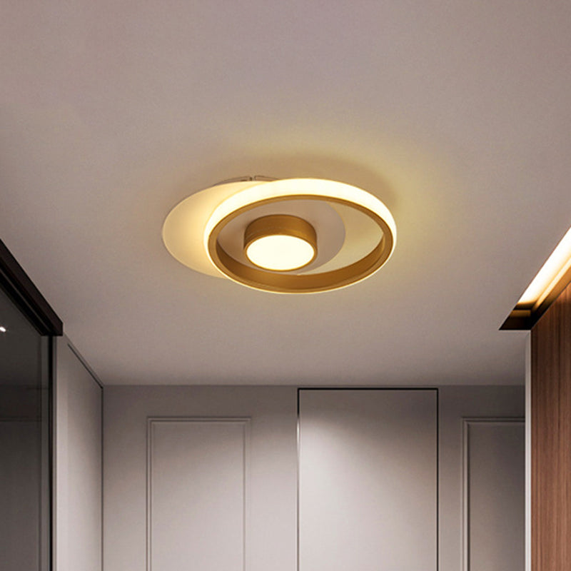 Modernist Metallic Gold/Black - White Led Flush Mount Lamp For Corridor - Warm/White Light