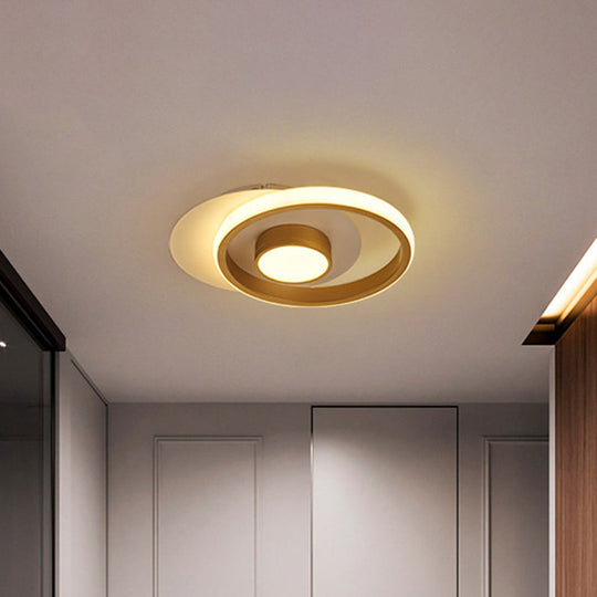 Modernist Metallic Gold/Black - White Led Flush Mount Lamp For Corridor - Warm/White Light
