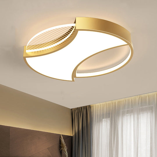 Modern Geometric Metal Led Flush Mount Ceiling Light In Black/Gold - 18’/21.5’ Width