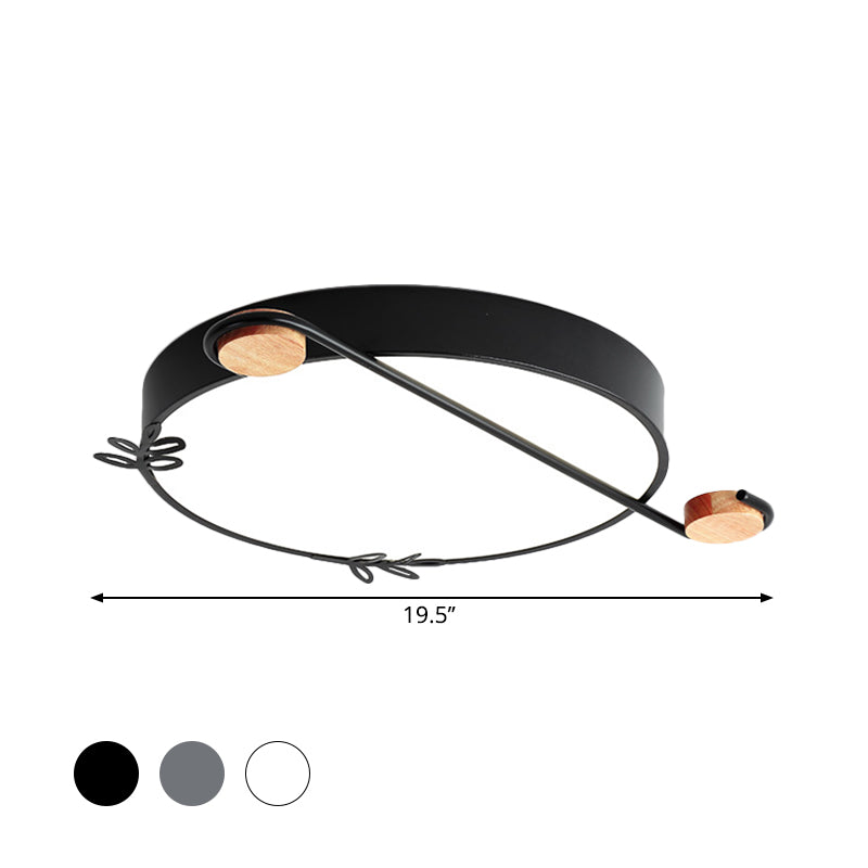 Wide Drum Metallic Flushmount Led Ceiling Light For Bedroom - Simple Black/Grey/White Design