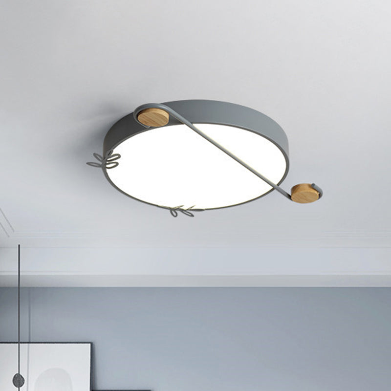 Wide Drum Metallic Flushmount Led Ceiling Light For Bedroom - Simple Black/Grey/White Design