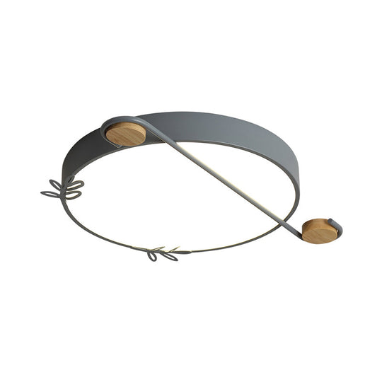 Wide Drum Metallic Flushmount Led Ceiling Light For Bedroom - Simple Black/Grey/White Design