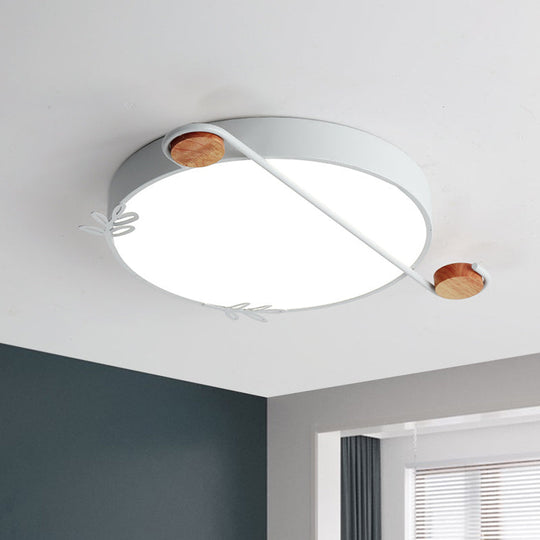 Wide Drum Metallic Flushmount Led Ceiling Light For Bedroom - Simple Black/Grey/White Design