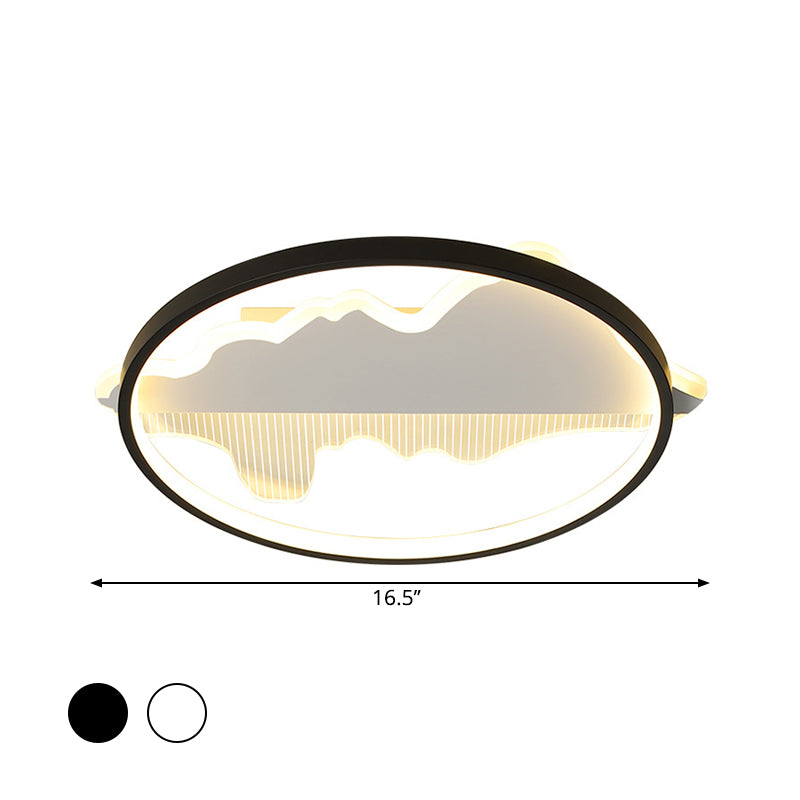 Contemporary Black/White Round Flush Ceiling Led Light In Warm/White - 9.5’/16.5’/20.5’ Width
