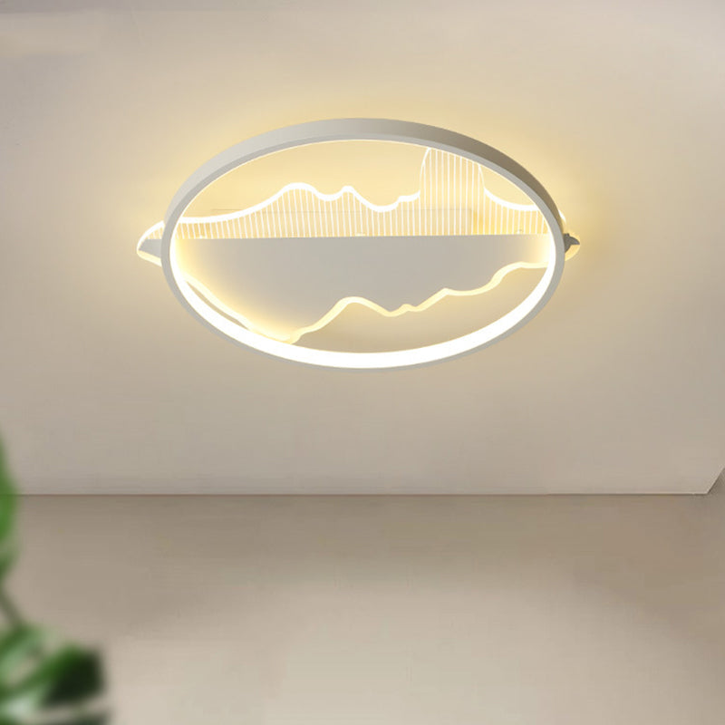 Contemporary Black/White Round Flush Ceiling Led Light In Warm/White - 9.5’/16.5’/20.5’ Width