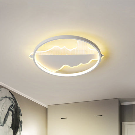 Contemporary Black/White Round Flush Ceiling Led Light In Warm/White - 9.5’/16.5’/20.5’ Width
