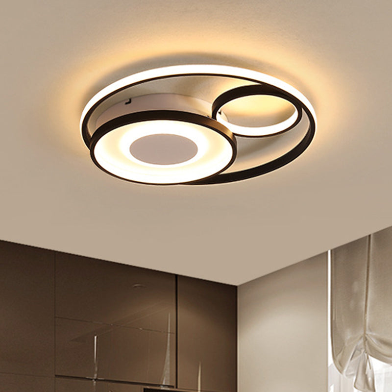 Modern Metallic Circle Flush Mount Lamp - 18’/21.5’ Led Black Ceiling Fixture For Bedroom In
