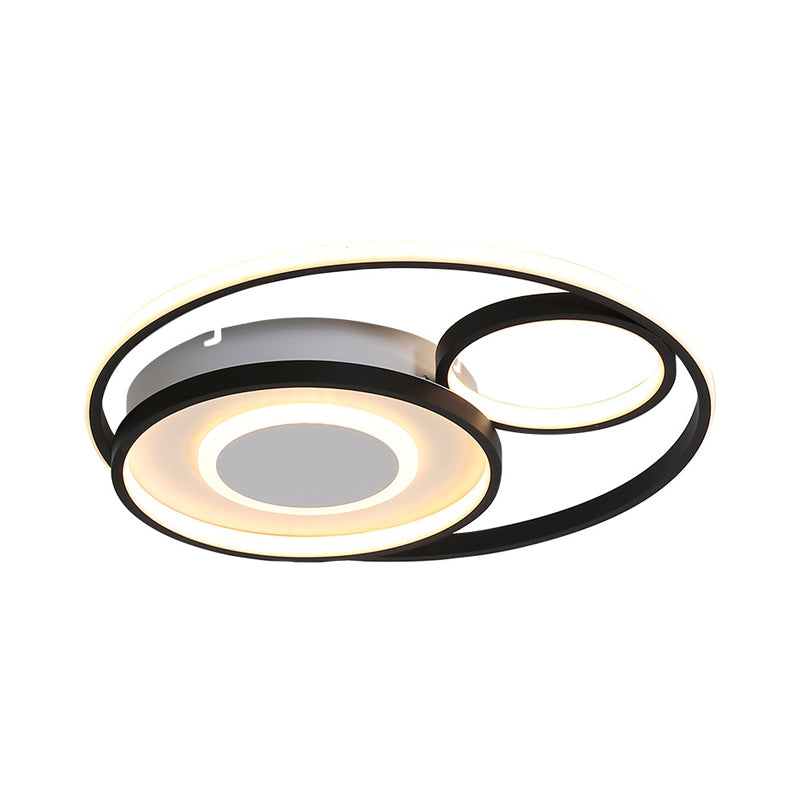 Modern Metallic Circle Flush Mount Lamp - 18’/21.5’ Led Black Ceiling Fixture For Bedroom In