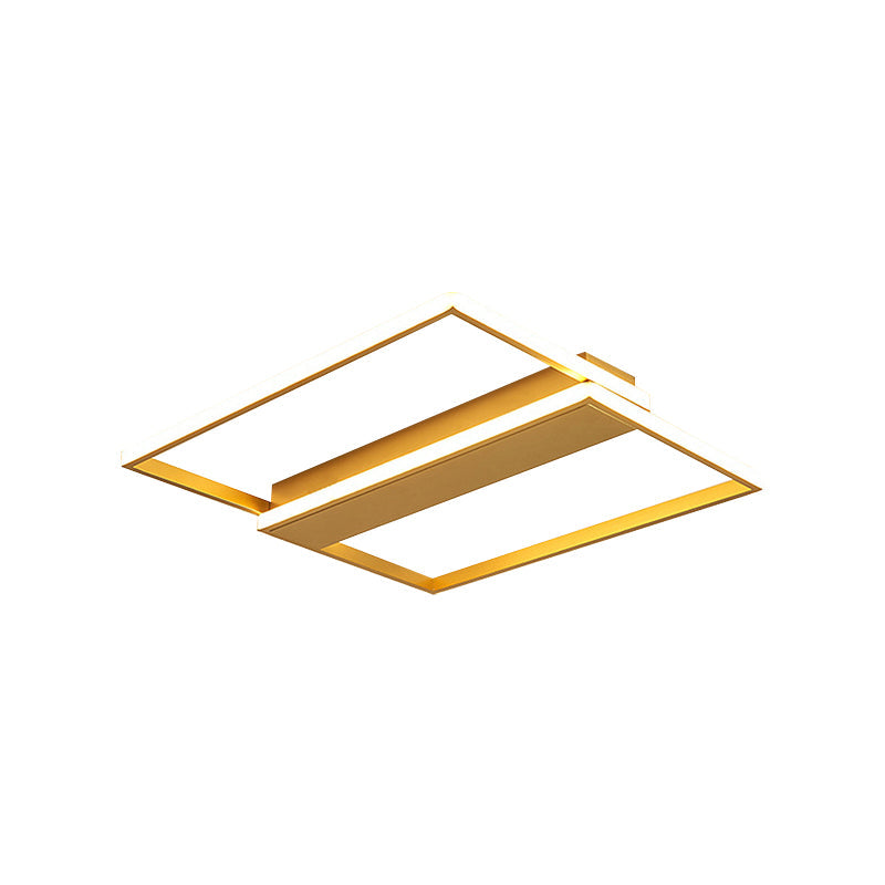 Modern Gold Dual Rectangle Frame Led Flush Ceiling Light - 16’/19.5’ Width